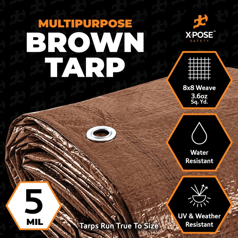 xpose safety Multipurpose Protective Cover Brown Poly Tarp 9' x 12' - Durable, Water Resistant, Weather Resistant - 5 Mil Thick Polyethylene - by Xpose Safety - Image 2